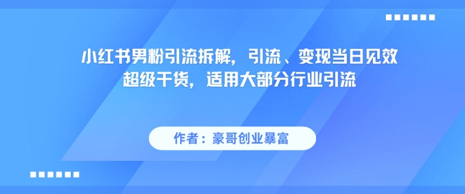 小红书男粉引流拆解，引流、变现当日见效超级干货，适用大部分行业引流-鱼丸网创