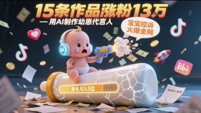 用AI制作幼崽代言人，宝宝的控诉火爆全网，15条作品涨粉13W，单号月入5位数实操教程-鱼丸网创