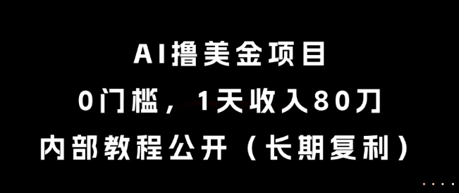 AI撸美金项目，0门槛，1天收入80刀，内部教程公开(长期复利)【揭秘】-鱼丸网创