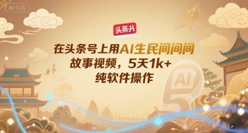 在头条号上用AI生民间故事视频，5天1k+，纯软件操作-鱼丸网创