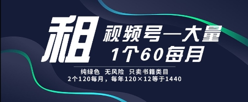租视频号，一个60每月，2个120.纯绿色、无风险，常年租【揭秘】-鱼丸网创