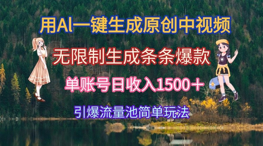 用Al一键生成原创中视频，无限制生成条条爆款，单账号日收入1500＋引爆…-鱼丸网创