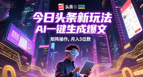 今日头条新玩法，AI一键生成爆文，矩阵操作，月入5位数-鱼丸网创
