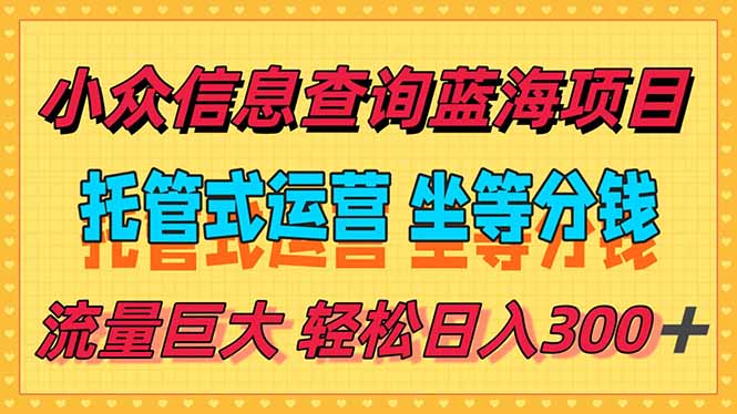 稳定日入300＋，小众信息查询蓝海项目，全程懒人式托管，解放你的时间-鱼丸网创