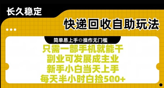 快递回收自助玩法，亲测只需一部手机就能干，新手小白当天上手，每天半小时白捡5张+【揭秘】-鱼丸网创